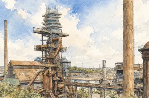 Akvarelová ilustrace k průvodci: Bolt Tower Ostrava