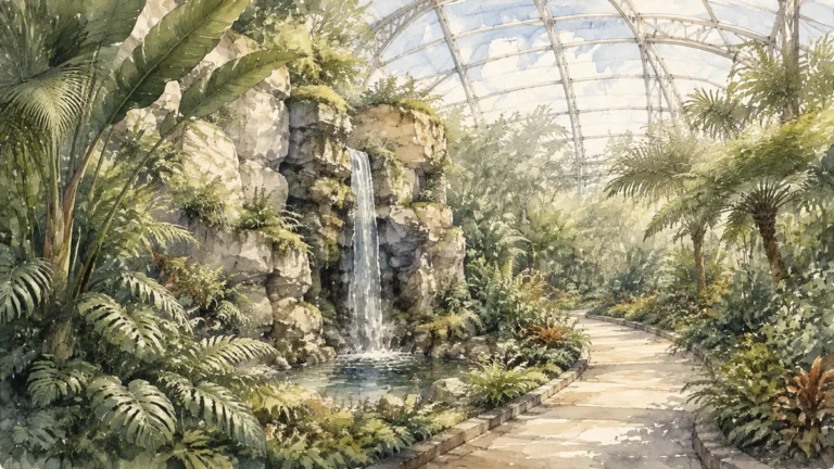 Akvarelová ilustrace k průvodci: Botanická zahrada Praha