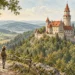 Tematická akvarelová ilustrace k průvodci: Hrad Bouzov