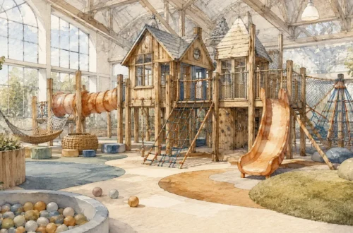 Tematická akvarelová ilustrace k průvodci: BRuNO family park Brno