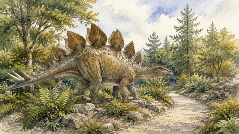 Tematická akvarelová ilustrace k průvodci: DinoPark Ostrava