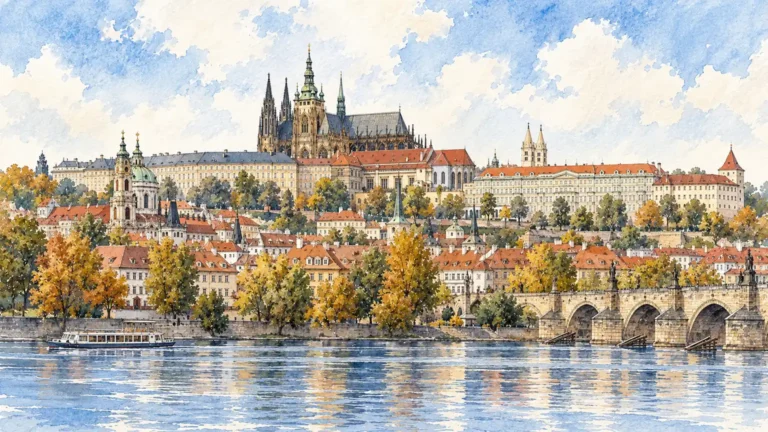 Tematická akvarelová ilustrace k průvodci: Pražský hrad