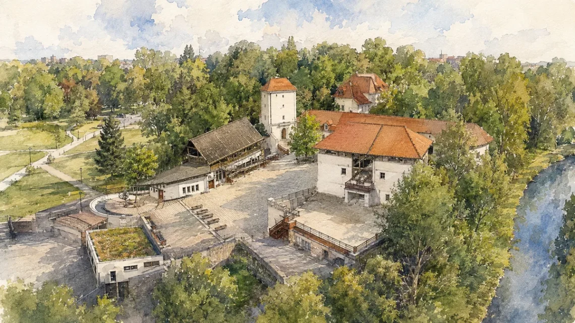 Akvarelová ilustrace k průvodci: Slezskoostravský hrad