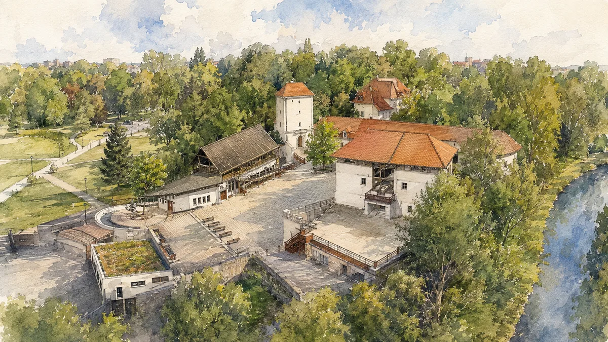 Akvarelová ilustrace k průvodci: Slezskoostravský hrad