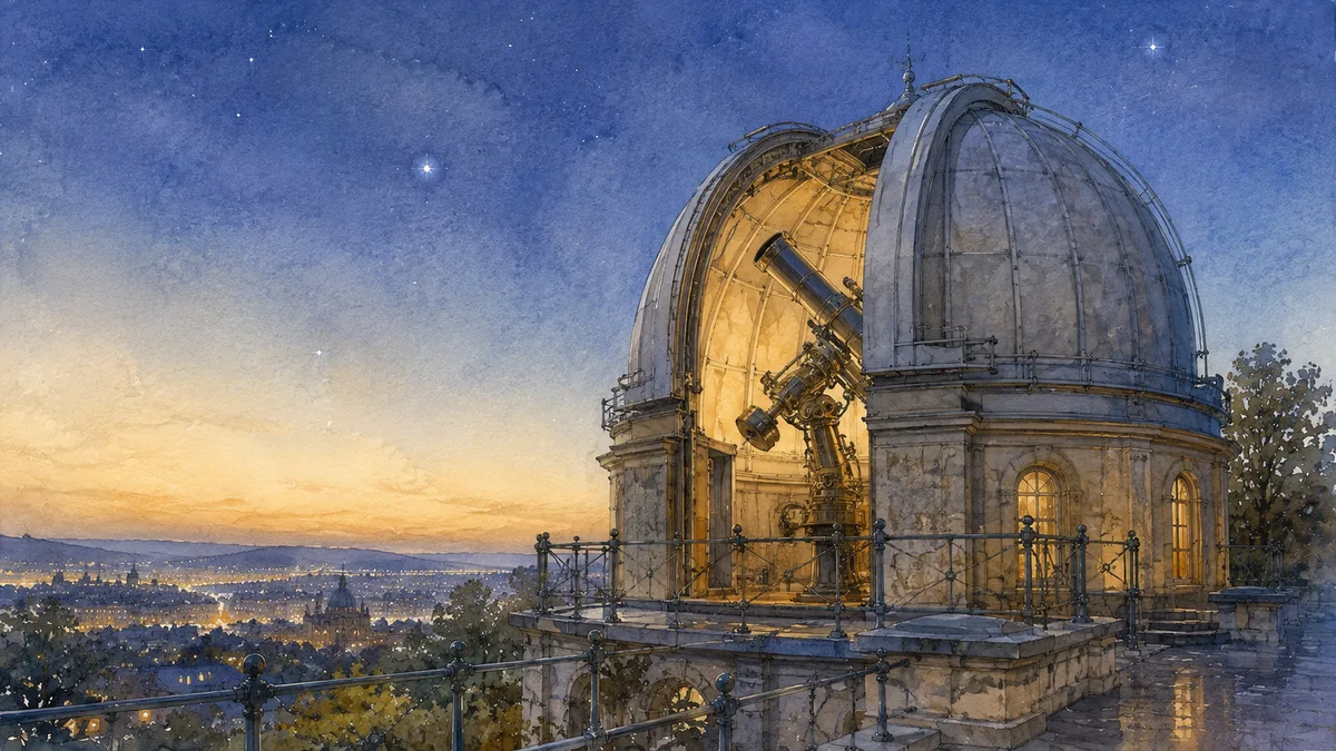 Akvarelová ilustrace k průvodci: Hvězdárna a planetárium Brno
