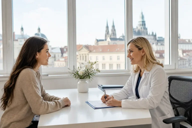 Pacientka konzultuje registraci s gynekoložkou v pražské ambulanci