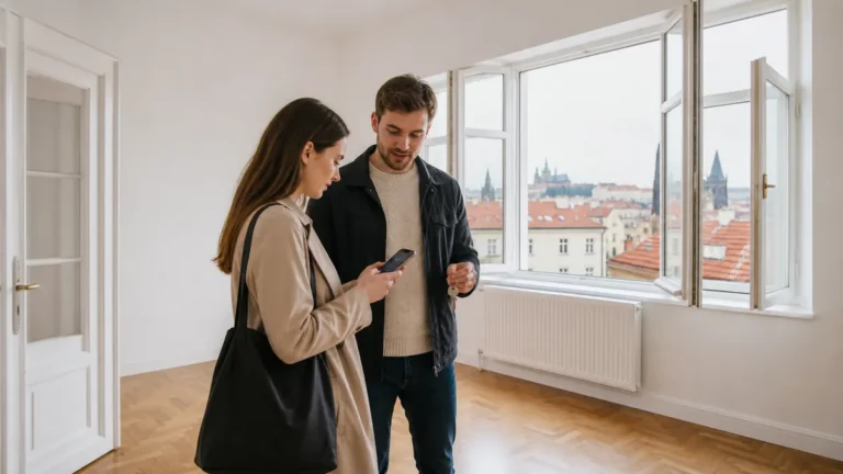 Ilustrační fotografie zájemce při bezpečné prohlídce nájemního bytu v Praze