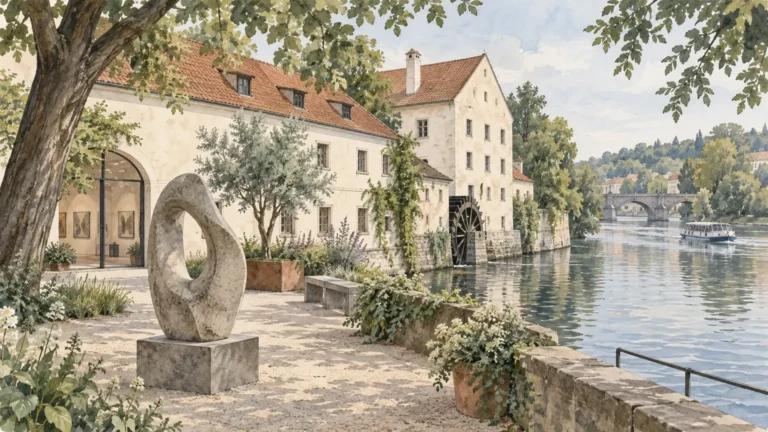 Tematická akvarelová ilustrace k průvodci: Museum Kampa
