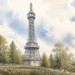 Akvarelová ilustrace k průvodci: Petřínská rozhledna