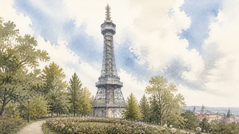 Akvarelová ilustrace k průvodci: Petřínská rozhledna