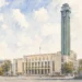Akvarelová ilustrace k průvodci: Vyhlídková věž Nové radnice Ostrava