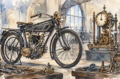 Akvarelová ilustrace k průvodci: Technické muzeum v Brně