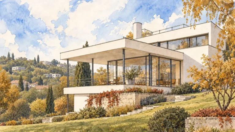 Tematická akvarelová ilustrace k průvodci: Vila Tugendhat