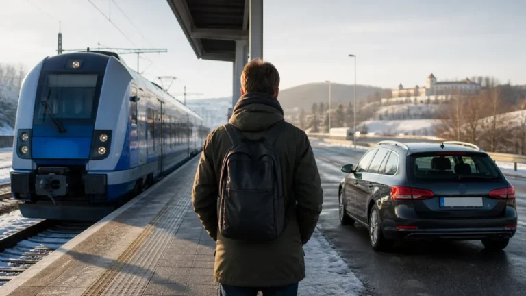 Cestující vybírá mezi meziměstským vlakem a cestou autem