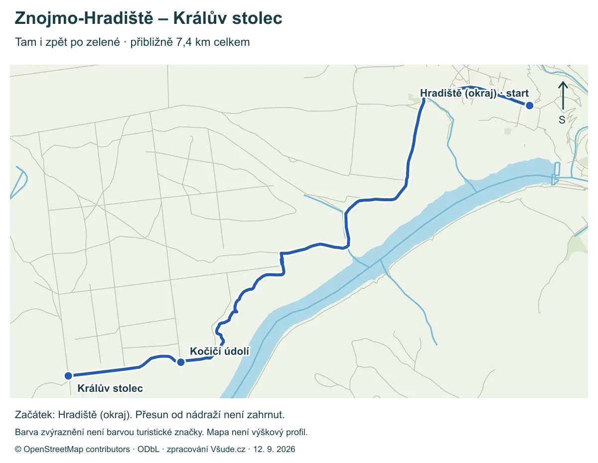 Mapa cesty z Hradiště na Králův stolec a zpět
