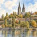 Tematická akvarelová ilustrace k průvodci: Vyšehrad v Praze