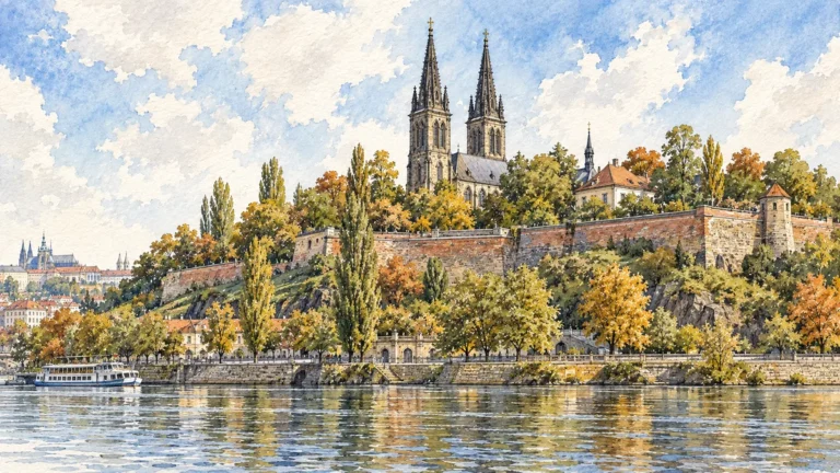 Tematická akvarelová ilustrace k průvodci: Vyšehrad v Praze