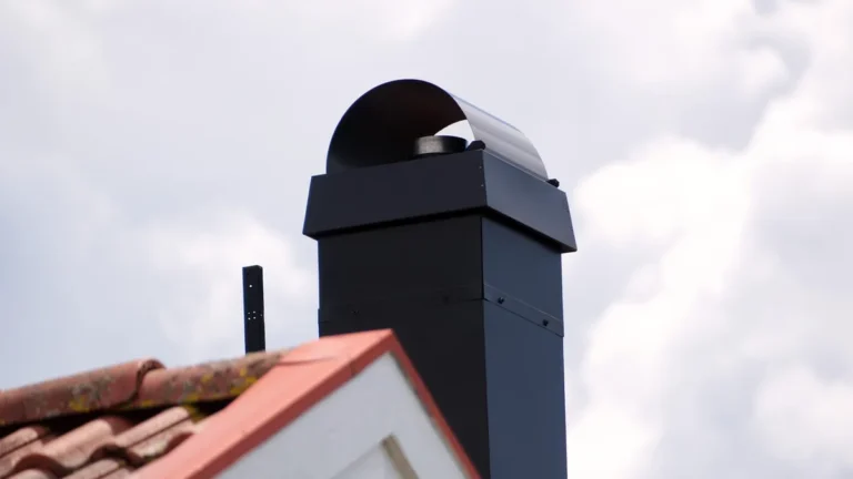 Černý komín na střeše s taškami