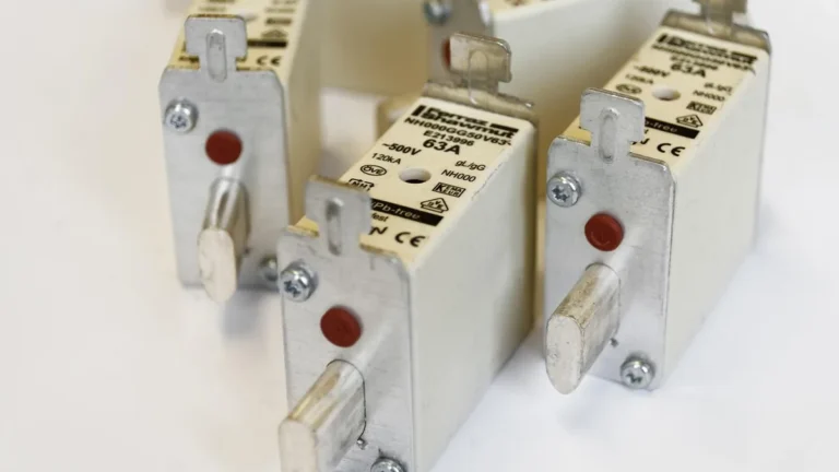Tři elektrické pojistky na bílém podkladu